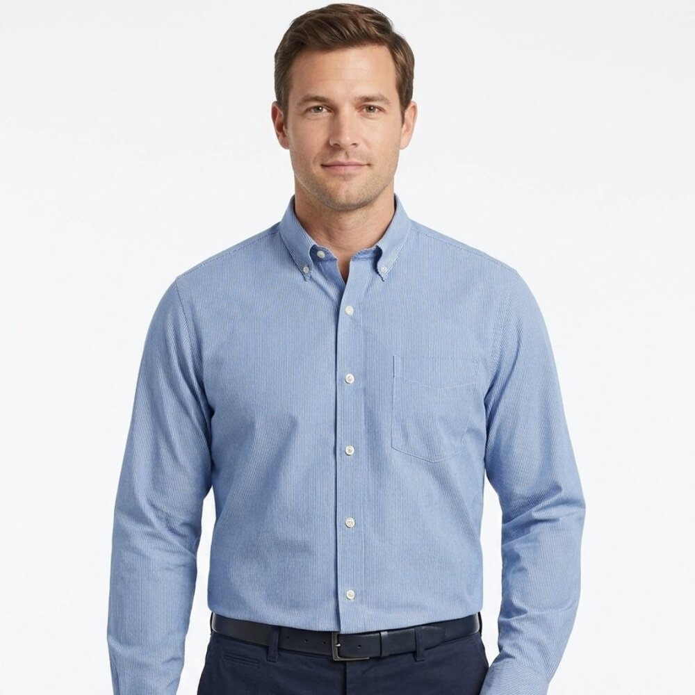 VAN HEUSEN Men's Blue Striped Shirt - Size M 15-15 1/2 (See Pic-Color/Stripe)